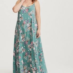 Floral Challis Trapeze Maxi Dress